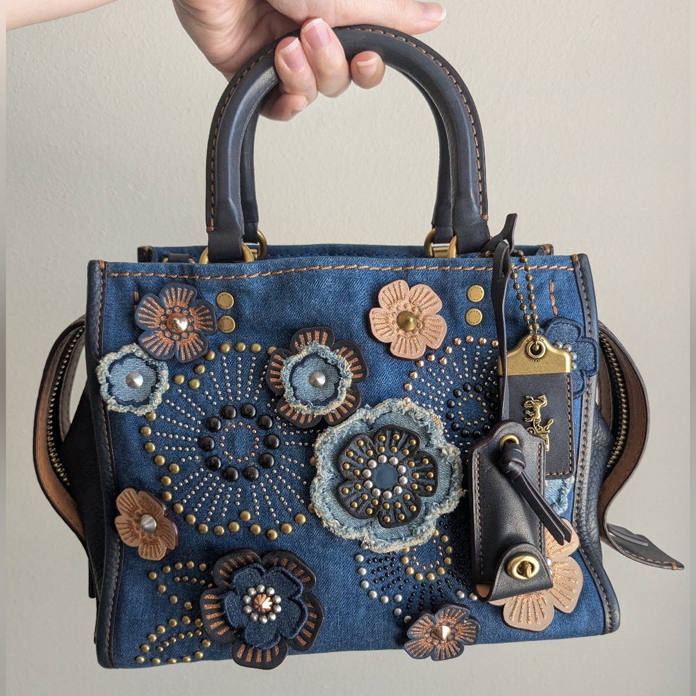 Coach Denim Tea Rose Rogue 25